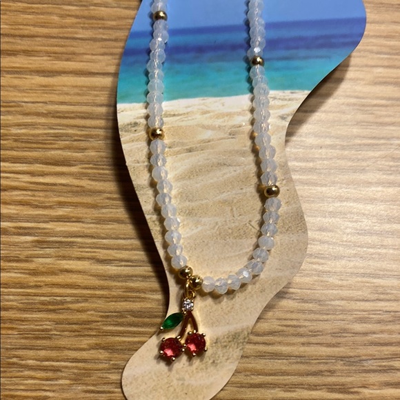 White & gold beaded anklet with Cherry charm. Adjusts 9.5 - 10.5 in NWT - Picture 1 of 3